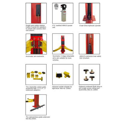 Amgo BP-9X 9,000 lb 2 Post Car Lift