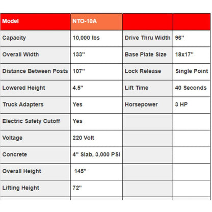 Triumph NTO-10A 10,000 lb. 2 Post Lift