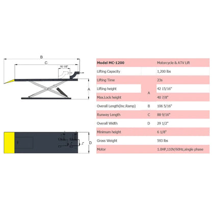 Amgo MC-1200 Motorcycle & Atv Lift
