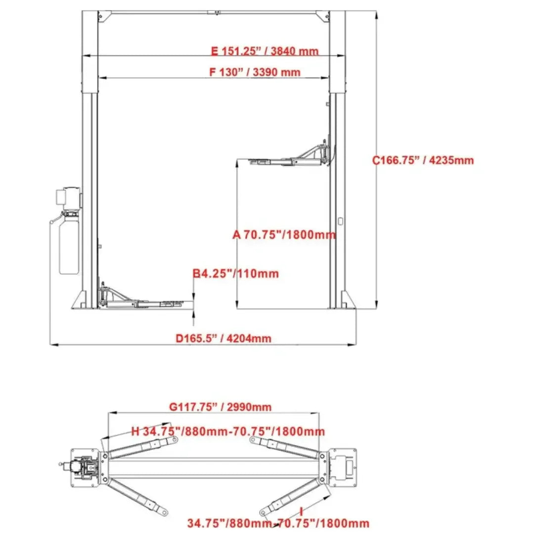 Katool KT-M120 12,000lb 2 Post Clear-floor Vehicle Lift