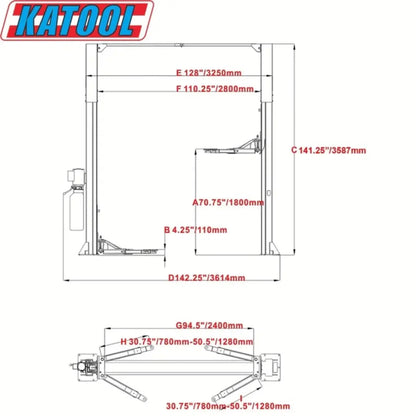 Katool KT-M110 11,000 lbs 2 Post Clear-floor Professional Vehicle Lift
