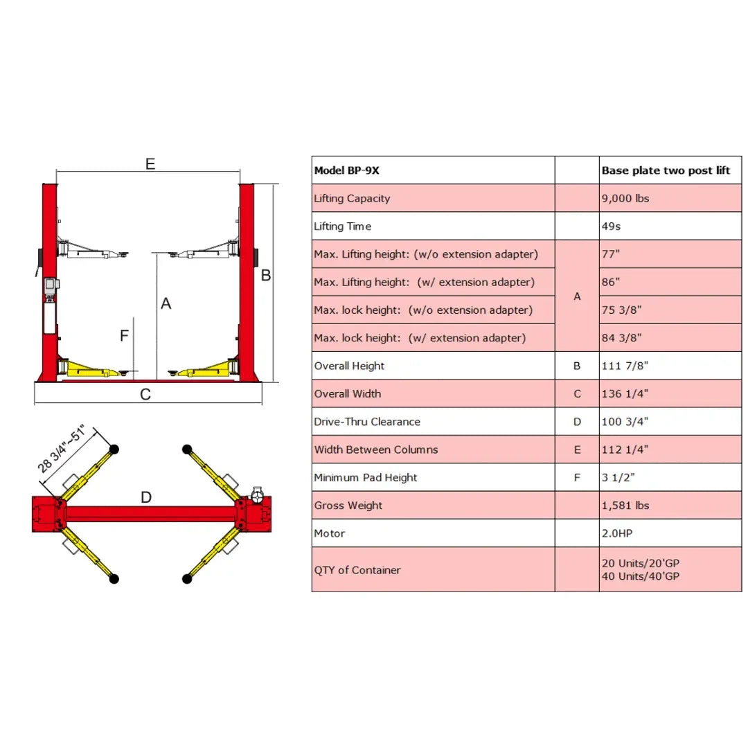 Amgo BP-9X 9,000 lb 2 Post Car Lift