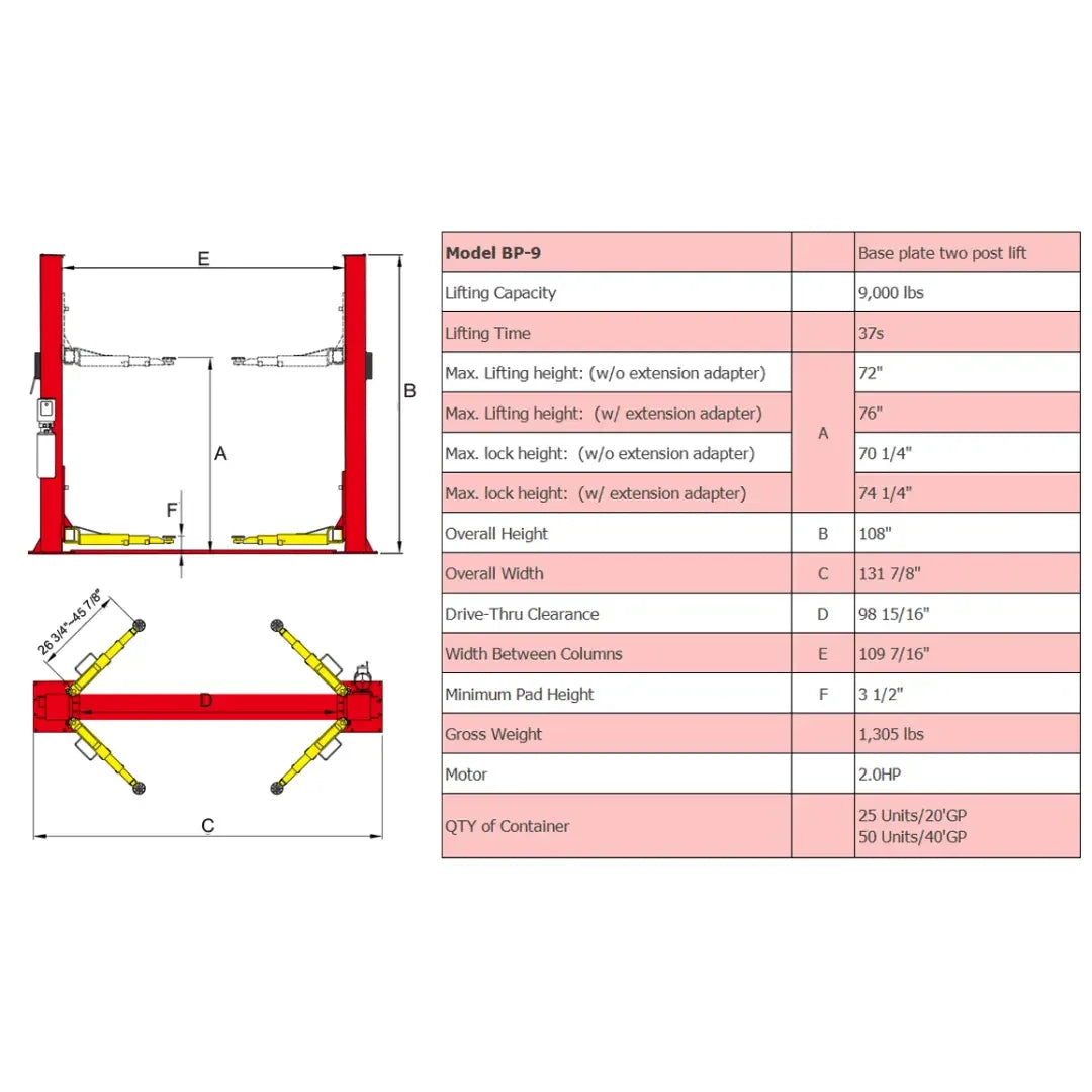 Amgo BP-9 9,000 lb 2 Post Lift