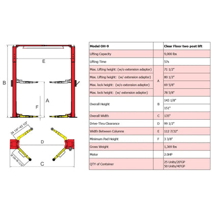 Amgo OH-9 9,000 lb 2 Post Lift